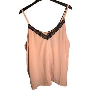 TORRID Blush Pink Peach Sleeveless Tank Blouse Cami Black Lace Size 4